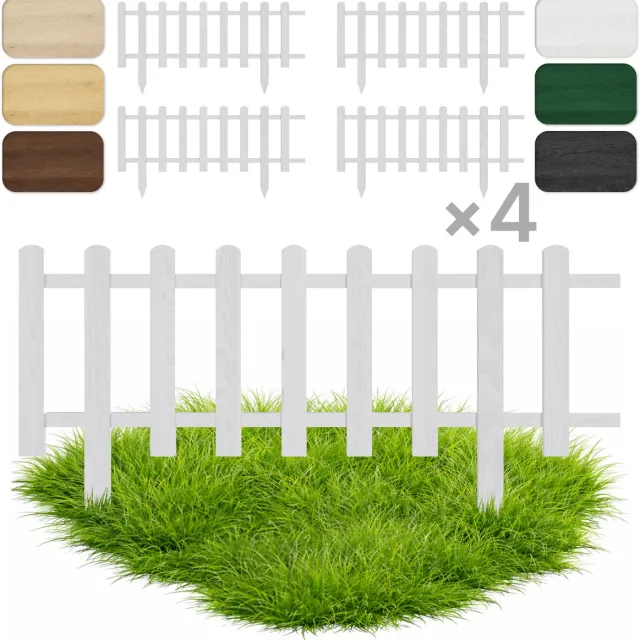 Floranica Set van 4 Perkhekje Tuinhek Grenen tuinhek Gazonrand 30 x 100 cm Wit Houten Sierhekwerk Decoratief Borderrand Tuinaanleg 4 Stk. / Wit