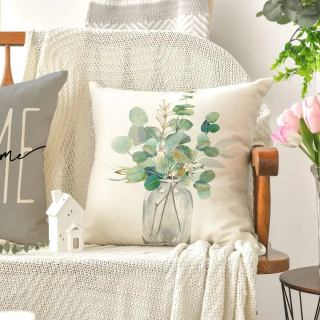 Famanu Vaas Zomer Kussenslopen Set van 4 cm Lente Home Sweet Home Decoratieve Kussenhoes Woonkamer Decor Groen-grijs