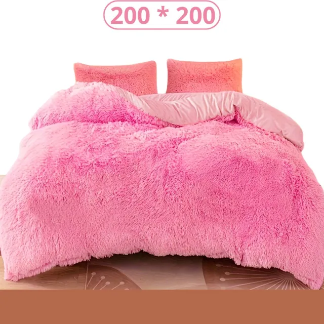 Livano Teddy Dekbedovertrek - Fleece Dekbedovertrek - Fluffy Dekbedovertrek - Pluche - Dekbed - Deken - Inclusief Kussens - Roze 200x200cm
