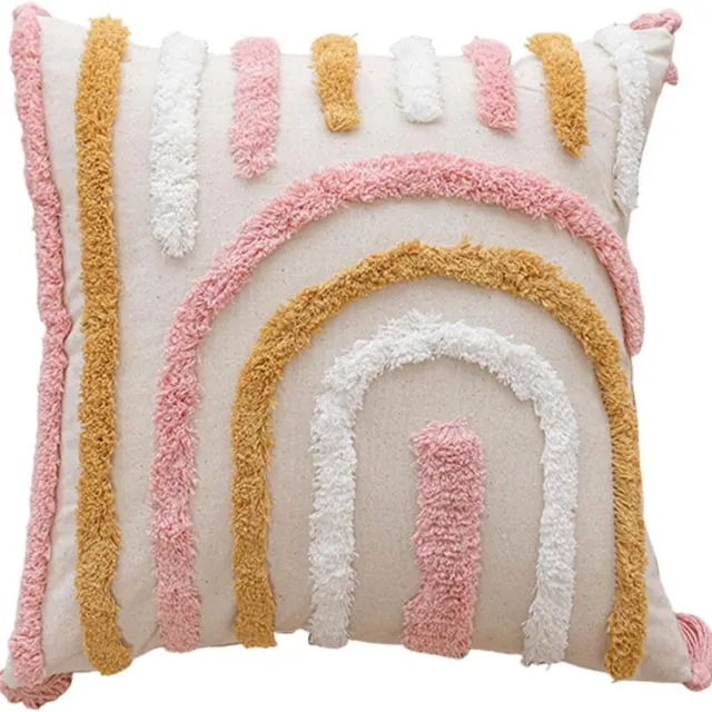 Famanu Sierkussenhoezen regenboog set 2, katoen linnen mix, zachte decoratieve kussenslopen voor kinderkamer en woonkamer