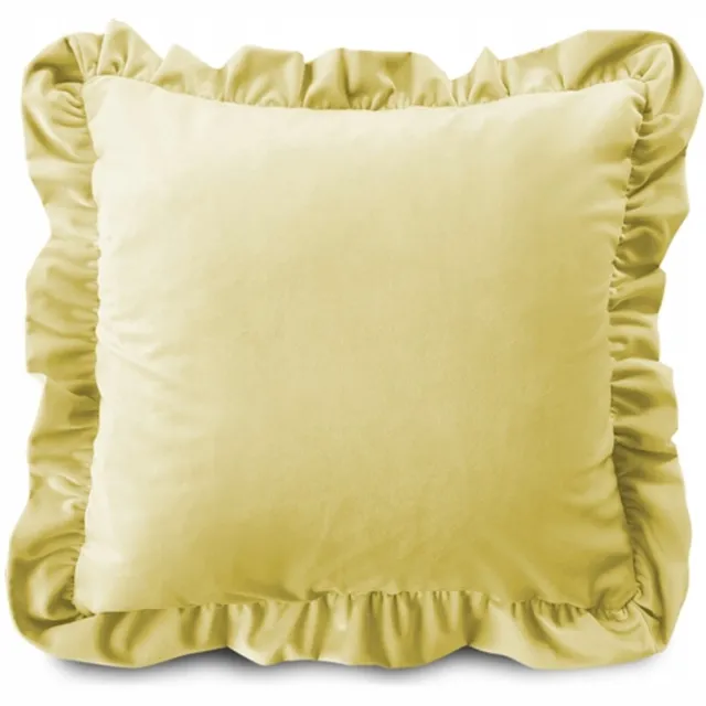 Decordruk Gele fluwelen kussensloop met ruches 50x50cm Geel