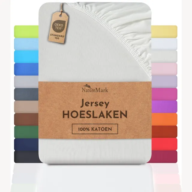 NatureMark Jersey hoeslaken, 100% katoen , natuurlijk wit Crème/Natuurlijk