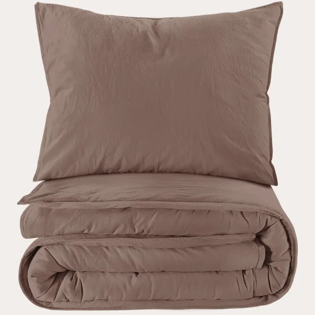 NOUS Living stonewashed dekbedovertrek bruin