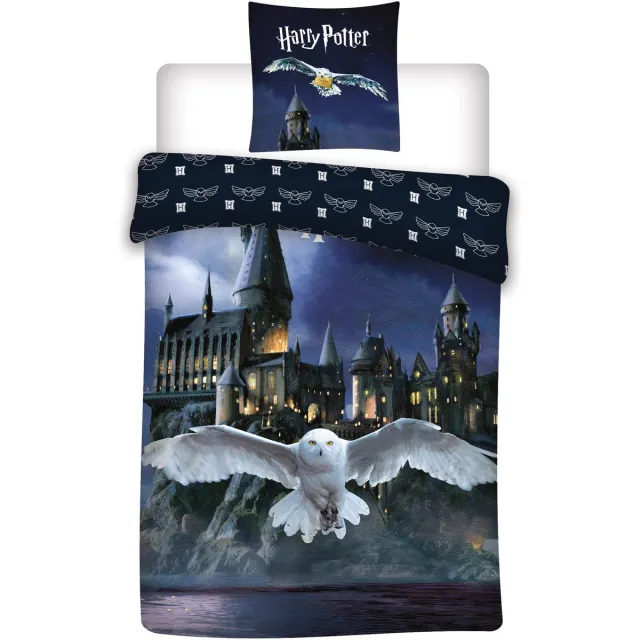 Harry Potter Dekbedovertrek Hedwig - Eenpersoons - 140 x 200 cm - Katoen Donkerblauw