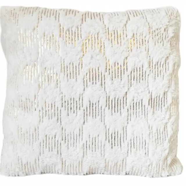 Granda Decoratieve Kussenhoes 45x45 cm - Witte Vacht met Gouden Patronen Wit met goud