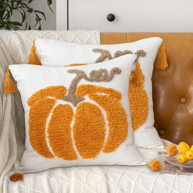 Unyqoos Set van twee decoratieve kussenslopen met pompoenmotief voor herfst en Halloween Oranje
