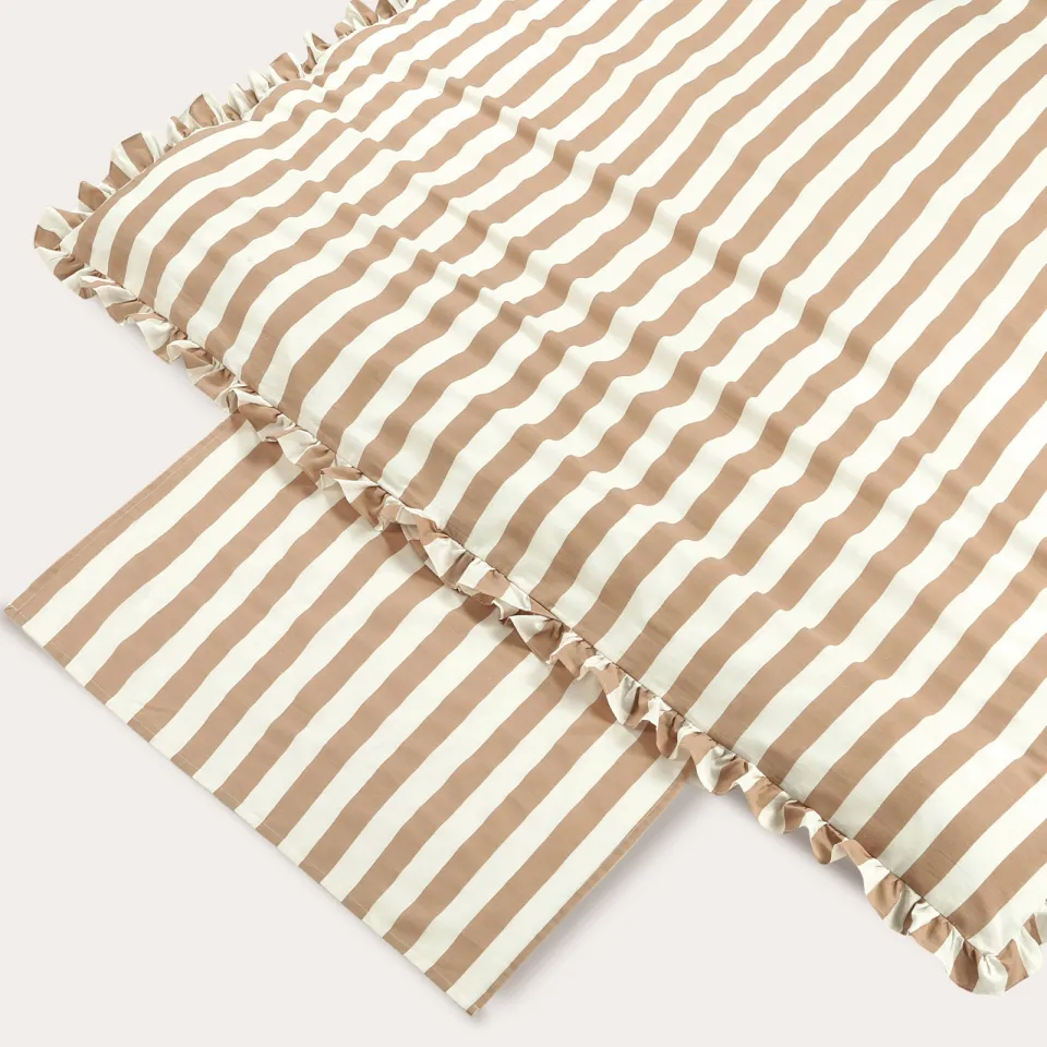 NOUS Kids katoenen gestreepte ruffle kinderdekbedovertrek 140x200 cm - beige, foto 4