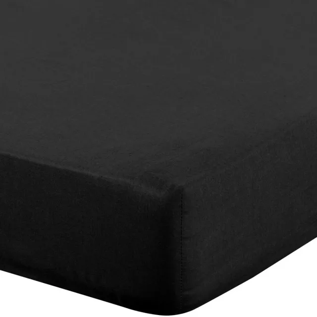 Ibenzoa Ademend Katoenen Hoeslaken 180x200 cm met Elastiek voor Diepe Matrassen tot 30 cm zwart