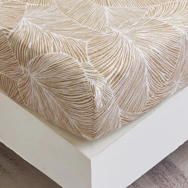 Unyqoos Zacht en Stijlvol Hoeslaken met Tropisch Bladerenpatroon voor Matrassen tot 30 cm Hoogte Beige