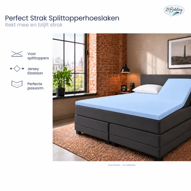 24-Bedding Jersey Splittopper Hoeslaken - Extra zacht - 97% katoen - 3% Elastaan - 140X210 cm - licht Blauw - 5 t/m 15 cm hoogte.