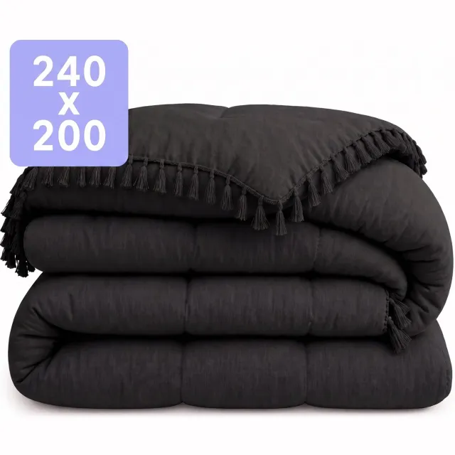 Happybed Dekbed zonder overtrek 240x200 - Wasbaar Dekbed - Bedrukt dekbed zonder hoes - Hoesloos Dekbed - Lits Jumeaux - Black