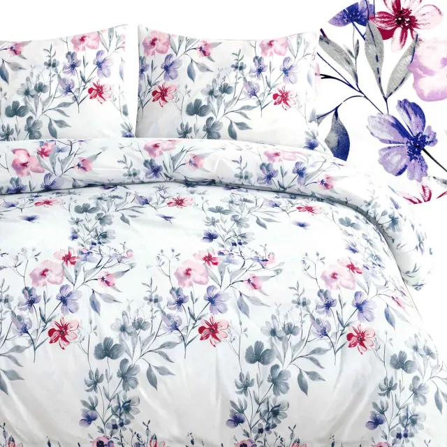 Darymex Satynlove Dekbedovertrek 220x200 cm - Paars / Grijs - Rozen & Bloemenboeket - 100% Katoen-Satijn (120 g/m²) - Lits-Jumeaux - Met Ritssluiting - OEKO-TEX® - Met 2 Kussenslopen 70x80 cm Paars | Grijs