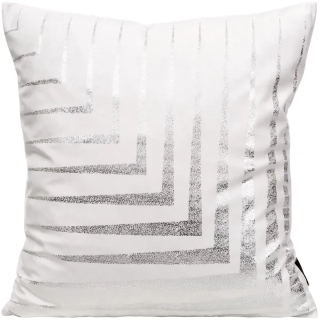Eurofirany Decoratieve Kussenhoes 45x45 cm - Zacht Velours met Zilveren Print Wit met zilveren print