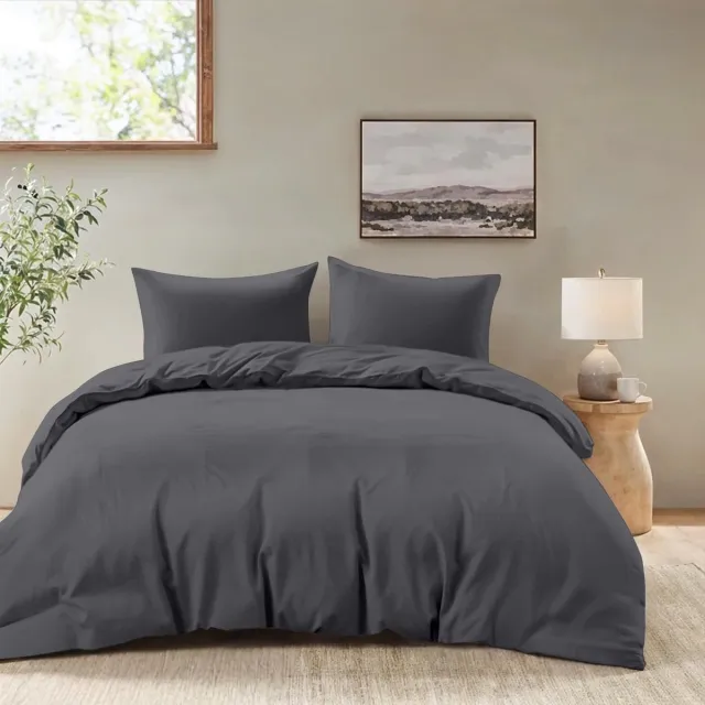 Famanu Dekbedovertrek 200x220 cm met 2 kussenslopen 80x80 cm - Donkergrijs - 200x220 volwassen bedset van 100 procent microvezel - vrij van chemicaliën