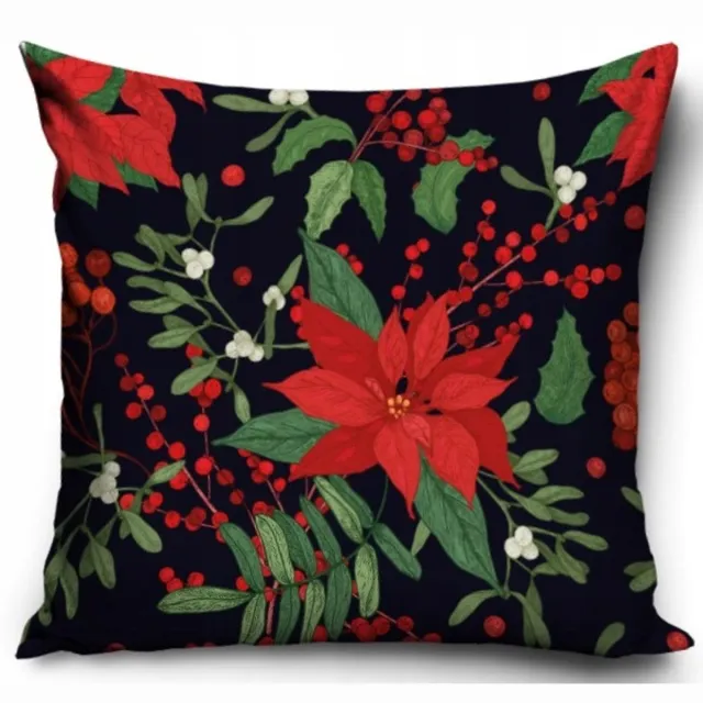 Carbotex Kerst Kussenhoes 40x40 cm - Kerstster Poinsettia - Zacht Microvezel zwart