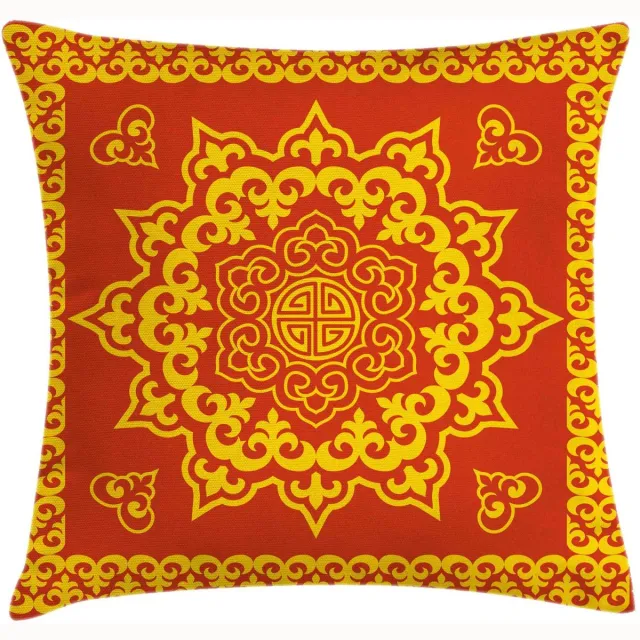 ABAKUHAUS Mandala-kussenhoes – 40x40 cm – Dubbelzijdig bedrukt, rits, kleurvast – aardegeel & vermiljoen Erde Gelb