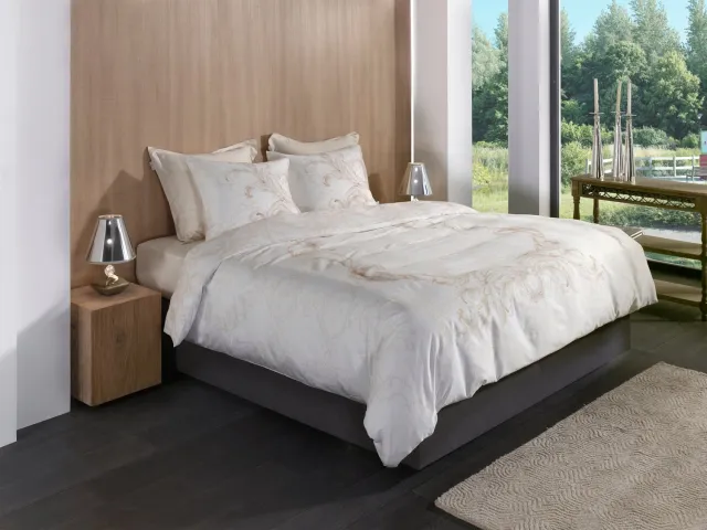 Heckettlane Dekbedovertrek Lauren - Dekbed met instopstrook - Off-White - Dekbedovertrek van 100% Katoen-Satijn - Ornamenten - 240x200-220 cm + 2 slopen 60/70 cm - Lyon Lauren Off white