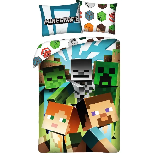 Minecraft Dekbedovertrek Block - Eenpersoons - 140 x 200 cm - Katoen Multicolor