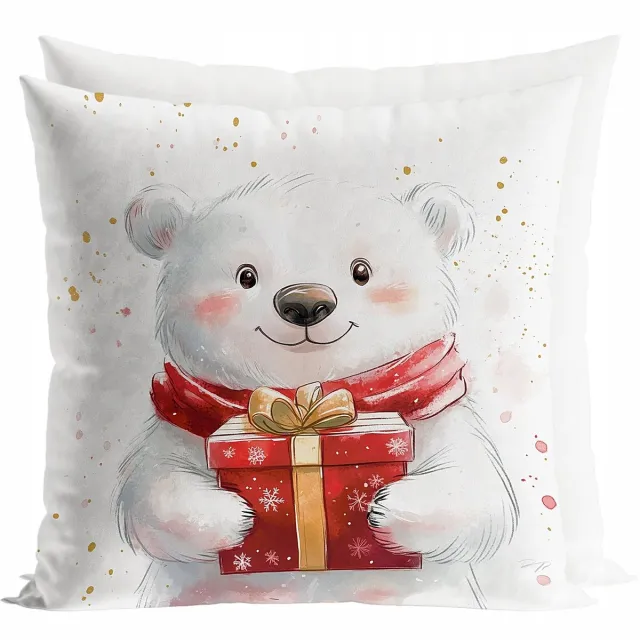 Markizeta Kerst Kussenhoes 40x40cm - Zachte Velvet met Beer Wit