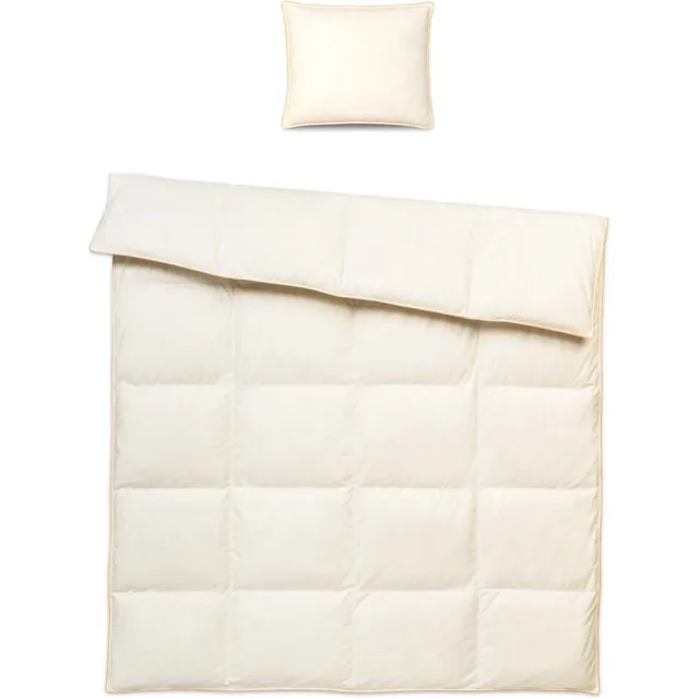 OnceDoce® Donzen Dekbed – 140x200cm – 2kg Vulling 1-Persoons Ganzendons Dekbed – 100% Katoenen Tijk - Satijnen Bies – Kleur Crème –Herfst/Winter Seizoen + 1 Kussen 50x60cm