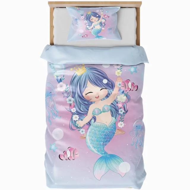 Ibenzoa Beddengoedset voor Kinderen met Schattige Zeemeerminprint en Kussensloop kleurjik