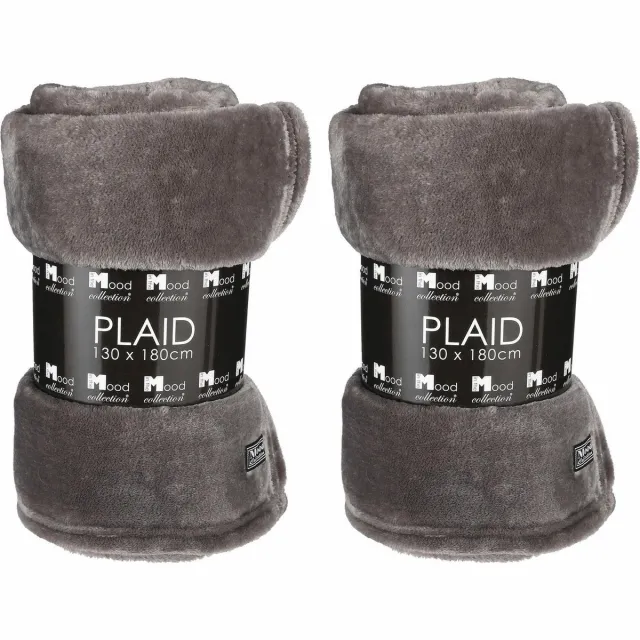 In The Mood Fleece deken - 2x stuks - titanium grijs - 130 x 180 cm - polyester - fleeceplaid - Bank deken - plaid