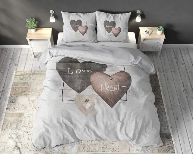 Sleeptime Dekbedovertrek Hart vorm , 100% Katoen, met knoopsluiting, Dekbedovertrek set inclusief 2 kussensloop Love Hearts grijs
