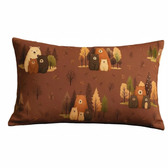 Sleepon_pl Katoenen kussensloop 40x60 cm - Bruine Berenfamilie in bosprint Multicolor