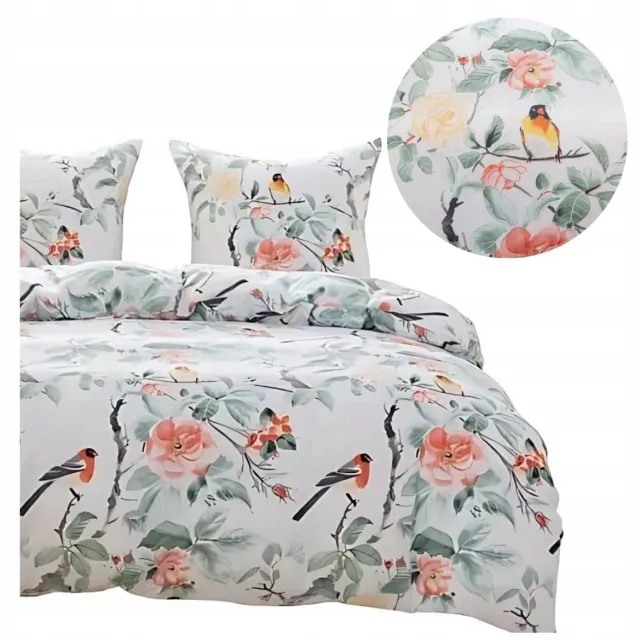cotton world 3D Katoenen Satijnen Dekbedovertrekset Bloemen & Vogels Multicolor