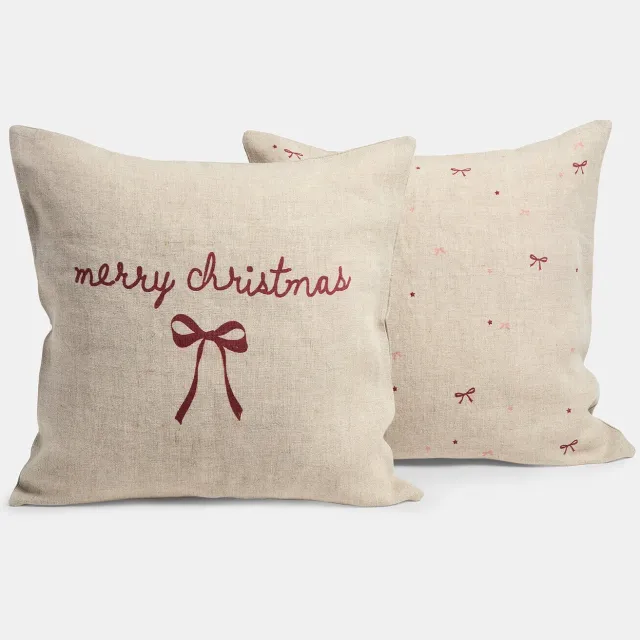 Loberon Kussenhoes set van 2 Brionella crème/rood