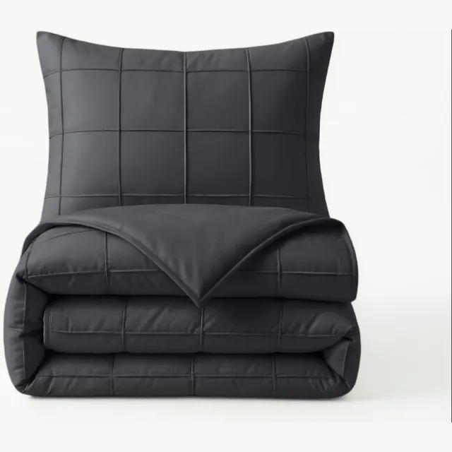 Sleeptime Dekbedovertrek Check Pintuck - Dekbedovertrek - Lits-jumeaux - 240x220 cm + 2x Kussensloop 60x70 cm - Zwart