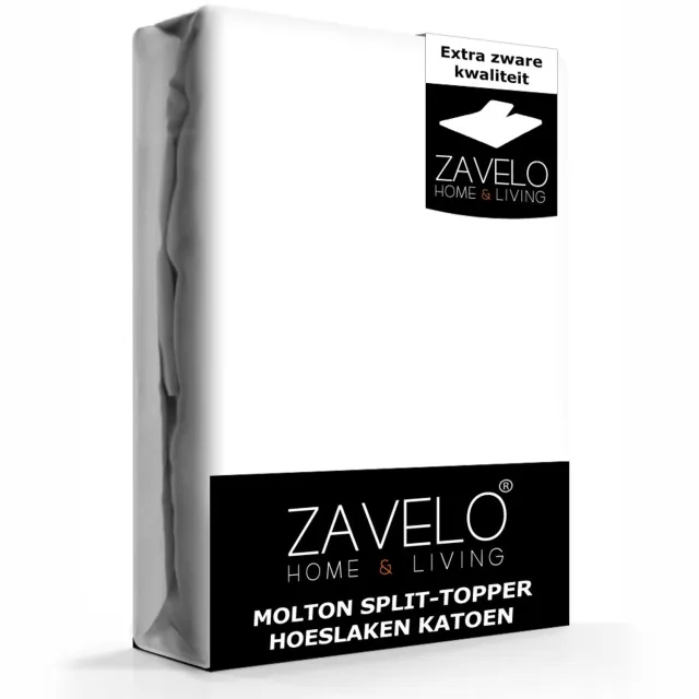 Zavelo Molton Split-Topper Hoeslaken (100% Katoen)-Lits-jumeaux (160x210 cm) Wit