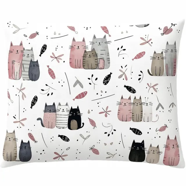Sleepon_pl Katoenen kussensloop 40x60 cm - Roze kattenfamilie, kinderkamer