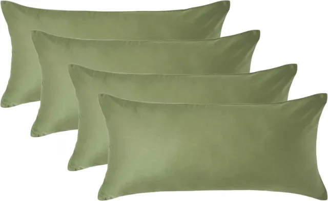 Homescapes Biologisch Kussensloop 40x80 cm – Set van 4 – Mosgroen – 100% Egyptisch Katoen Satijn – Draaddichtheid 400
