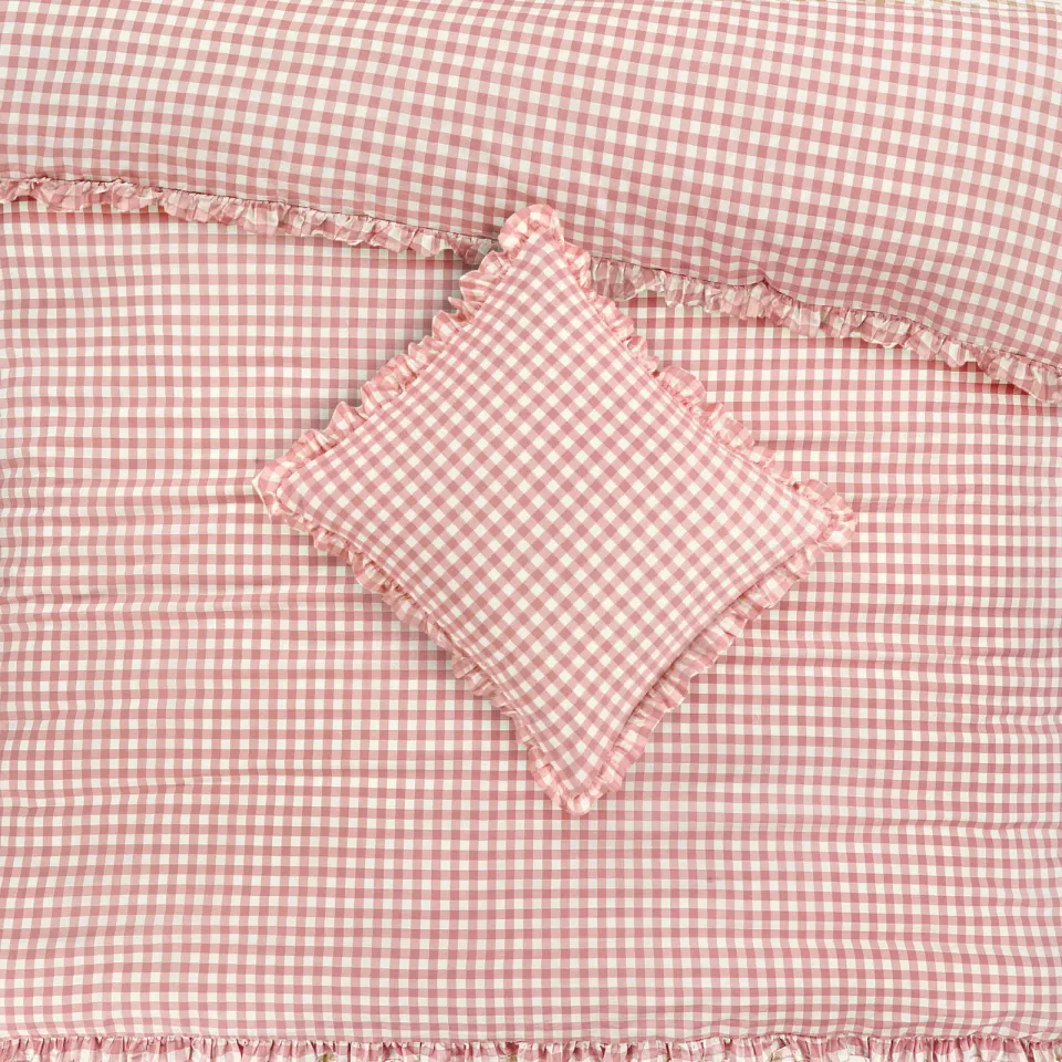 NOUS Living katoenen geruite ruffle 2-persoons dekbedovertrek 200x220 cm - roze, foto 3