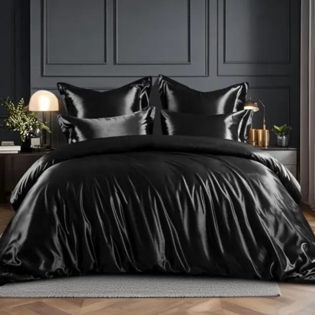 Nazik Living Satijnen dekbedovertrek 220x240 cm - Zijdeachtig glanzend - 3-delig met 2 kussenslopen - Zwart - Nazik Living
