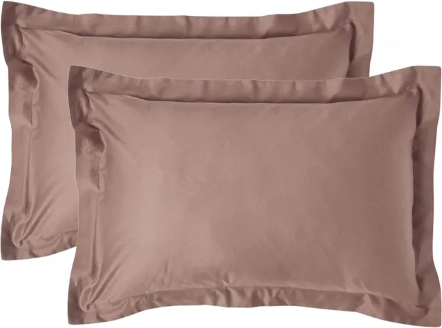 Homescapes Biologisch Kussensloop 50x75 cm met Sierrand – Set van 2 – Bruin – 100% Egyptisch Katoen Satijn – Draaddichtheid 400
