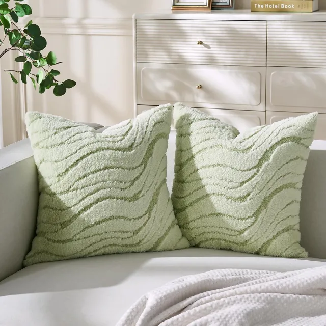 Ibenzoa Set van twee zachte pluchen kussenslopen voor decoratieve doeleinden groen
