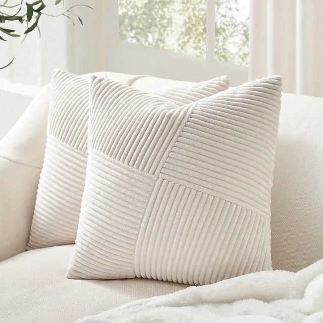 Unyqoos ® Kussenslopen Set van 2 met Modern Geometrisch Windmolenpatroon in Zacht Corduroy Fluweel voor Diverse Interieurs Wit