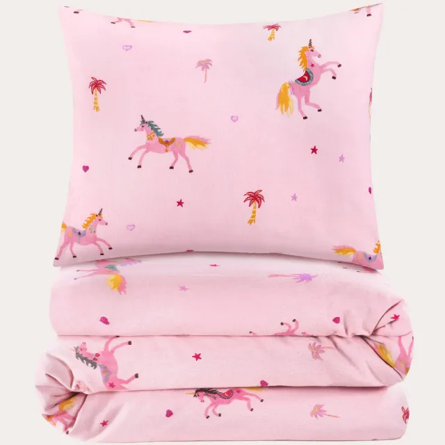 NOUS Kids flanellen kinderdekbedovertrek met dierenprint 120x150 cm - roze