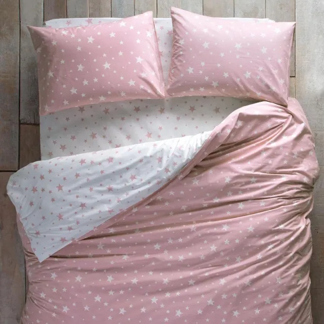 Hibboux hoeslaken Star katoen 160x200 hoek 35cm wit/roze sterren
