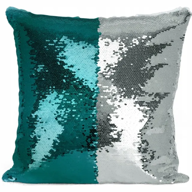 DOMAREX Decoratieve Kussensloop 40x40cm met Glanzende Turquoise & Zilveren Pailletten Turquoise and Silver