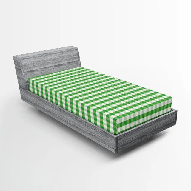 ABAKUHAUS geometrisch hoeslaken, groen wit geruit, zacht stoffen beddengoed rondom elastisch elastiek, 90 x 190 cm, groen en wit