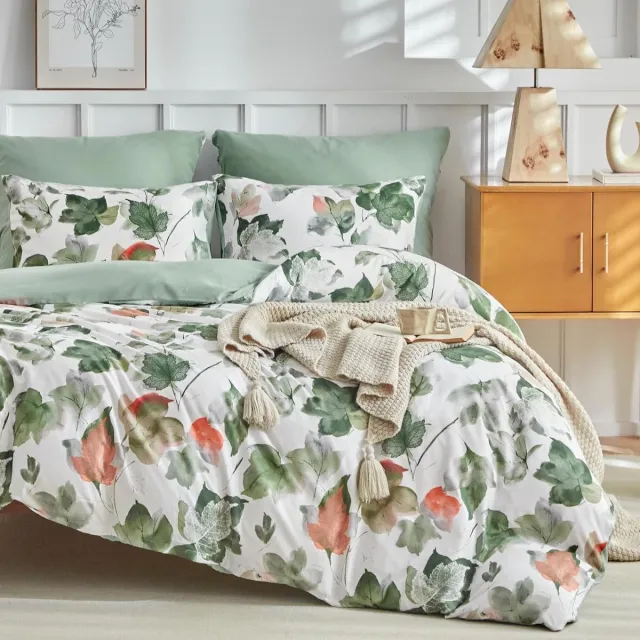 Famanu Dekbedovertrekset tweepersoons 260 x 240 cm aquarelpatroon microvezel 1- Groen- Maple