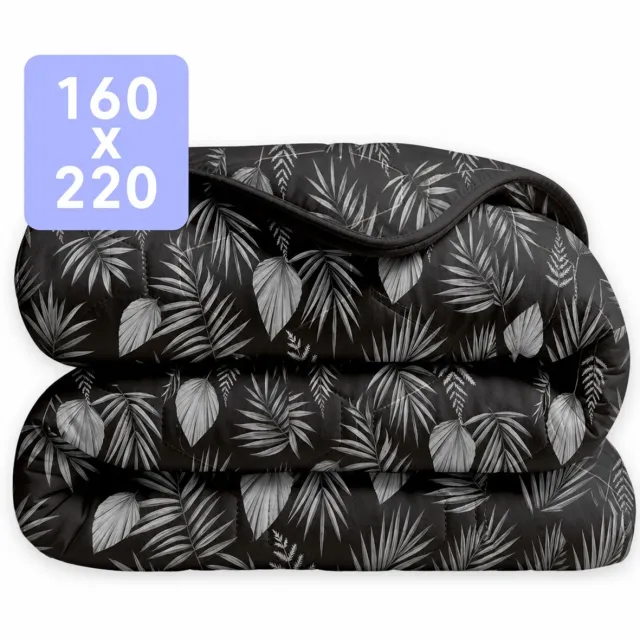 Happybed Dekbed zonder overtrek 160x220 - Wasbaar All Year - Bedrukt dekbed zonder hoes - Hoesloos Dekbed - Twijfelaar dekbed - Black leaves
