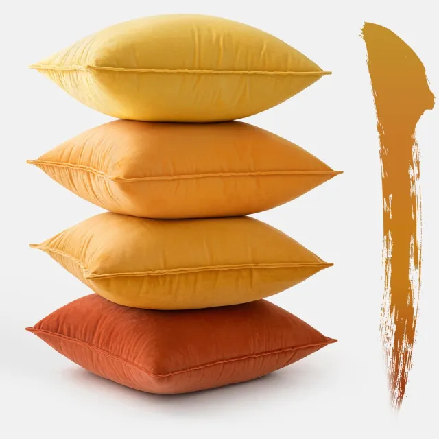 Famanu Set van 4 fluwelen kussenhoezen 40 x 40 cm in een stijlvolle oranje kleur, perfect voor het verfraaien van uw woonkamer of slaapkamer met een onzichtbare ritssluiting