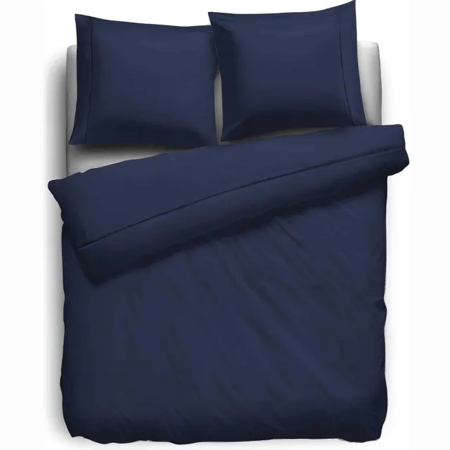 Eleganzzz Dekbedovertrek Percal Katoen Uni - Met Bies - Dark Blue - Dekbedovertrek 240x200/220cm - Dekbedovertrekken - Lits Jumeaux - Effen Dekbedovertrek Donker Blauw