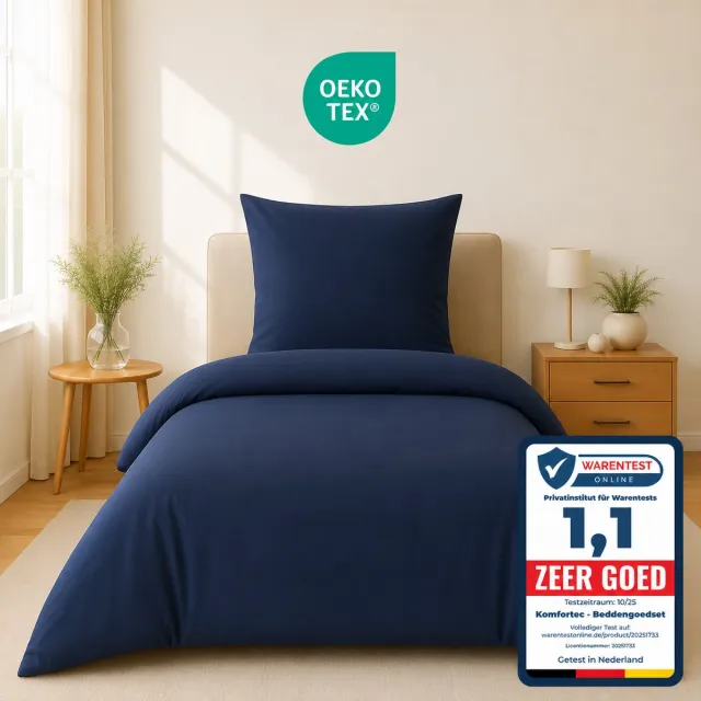 Komfortec Premium Dekbedovertrek 135x200 cm + Kussensloop 80x80 cm - 100% Microvezel - 90 g/m² - 2-Delige Superzachte Beddengoedset - met Rits - Blau Blauw