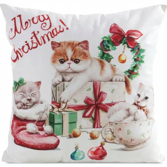 Eurofirany Kerst Kussenhoes 45x45cm - Schaduwrijke Katjes met Rits Wit
