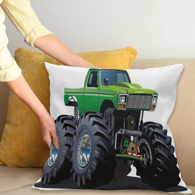 ABAKUHAUS Karikatuur Kussenhoes, Monster Pickup Truck, voor de Binnen of Buiten Gebruik Geschikt met Ritssluiting Wasbare Stof, 60 x 60 cm, Groen Grijs